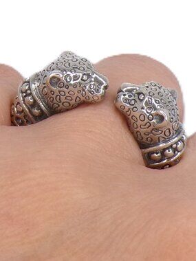 Artisan Sterling Silver Jaguar Heads Ring – Handcrafted in Bali  Size 7 or 8